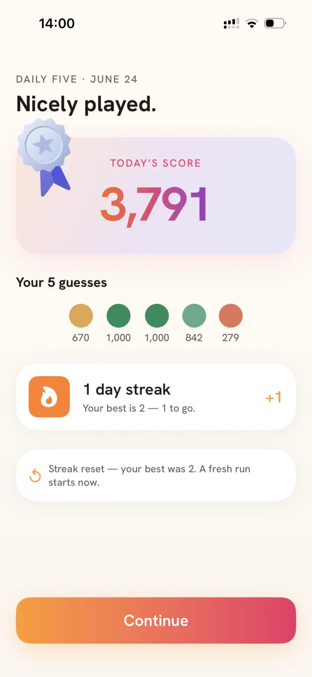 Ballpark result screen